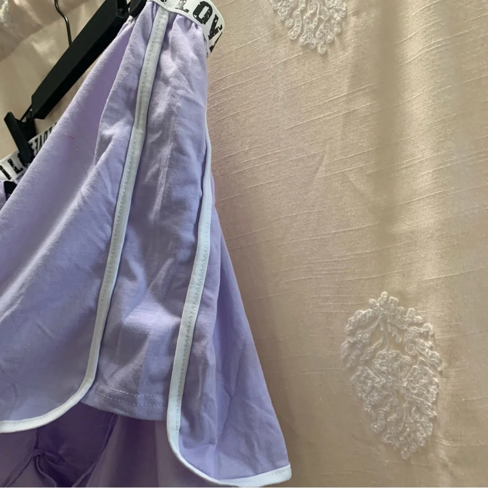 Lavender Contrast Binding Letter Tape Crop Top & Dolphin Shorts Lounge Set NWOT